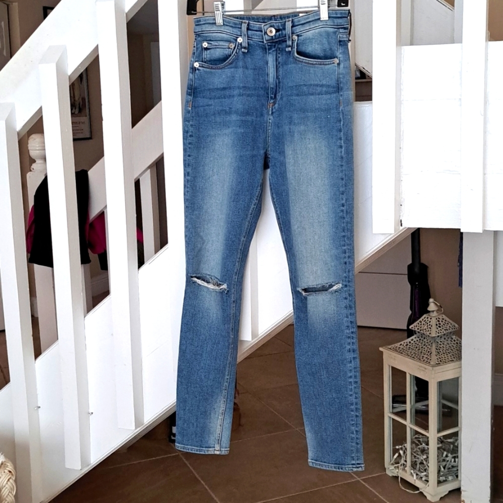 Rag&Bone Nina High Rise Ankle Skinny distressed knee holes. Sz26 Tulsa color EUC